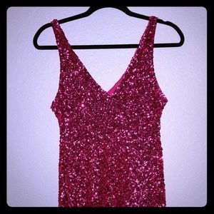 Small, dark pink sequin mini dress